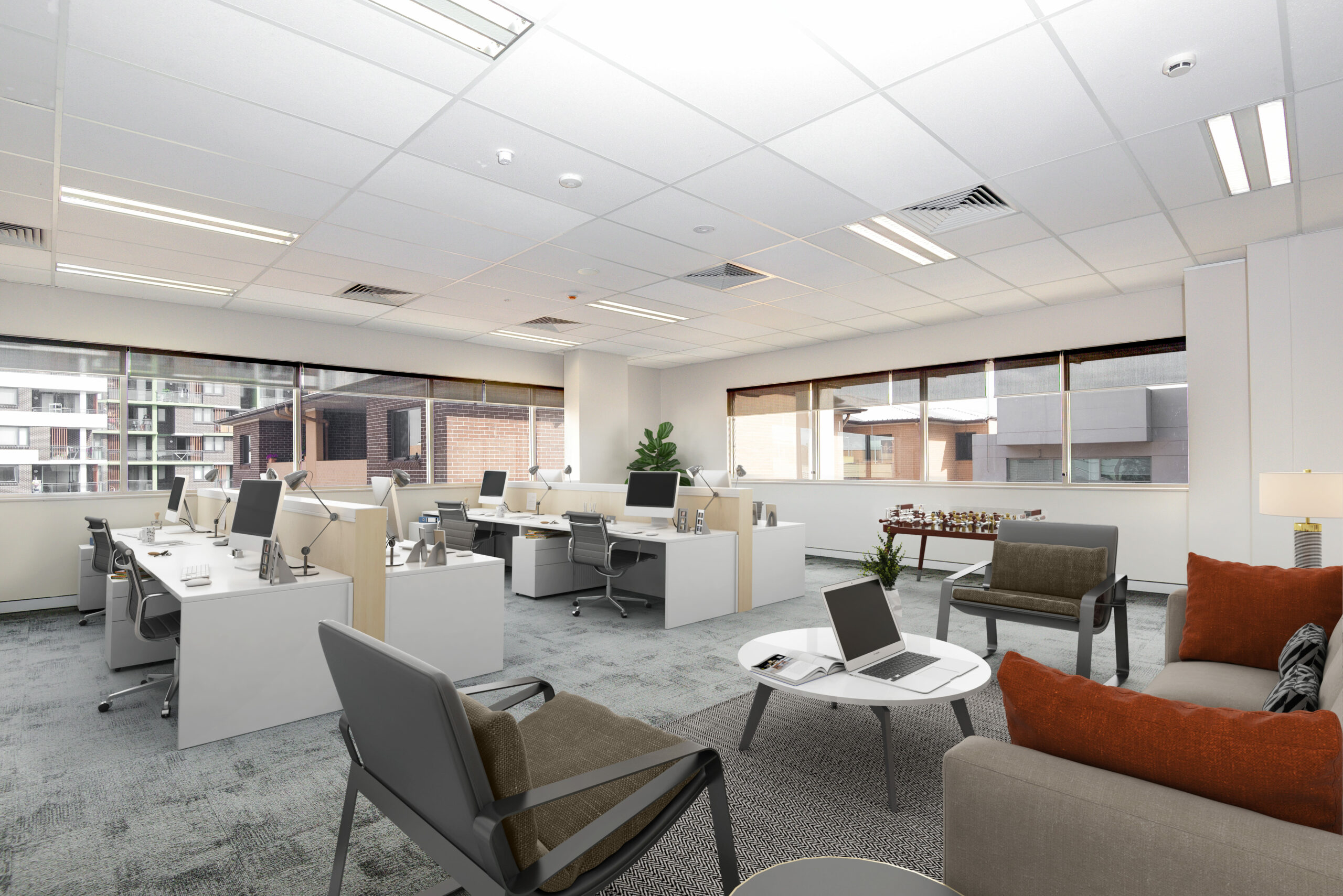 Rendered office space with seating facilities in Sydney