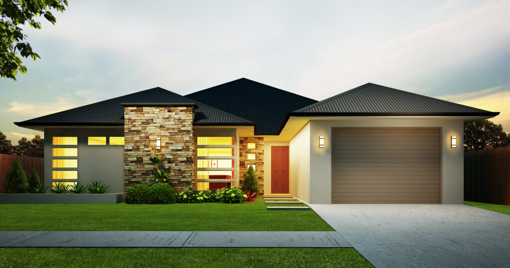 House with driveway and garden area