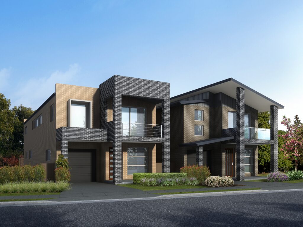 Large bungalow built with stone bricks having street in front