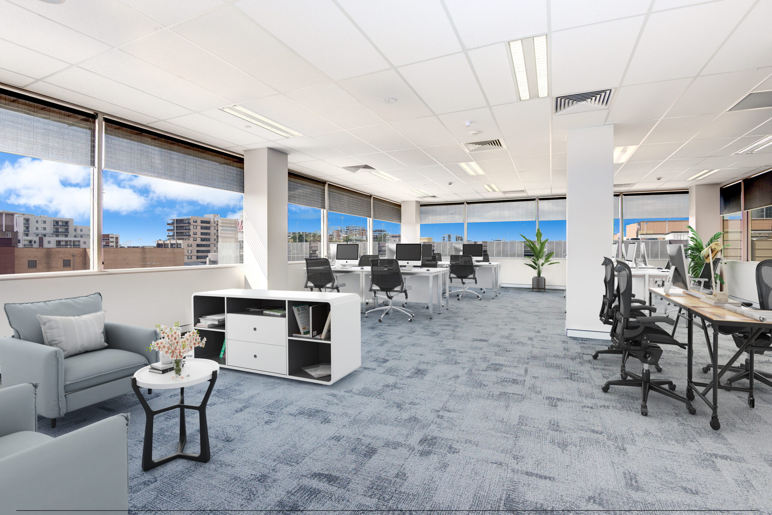 Marble look tiles, beautiful bathroom with sink and tub