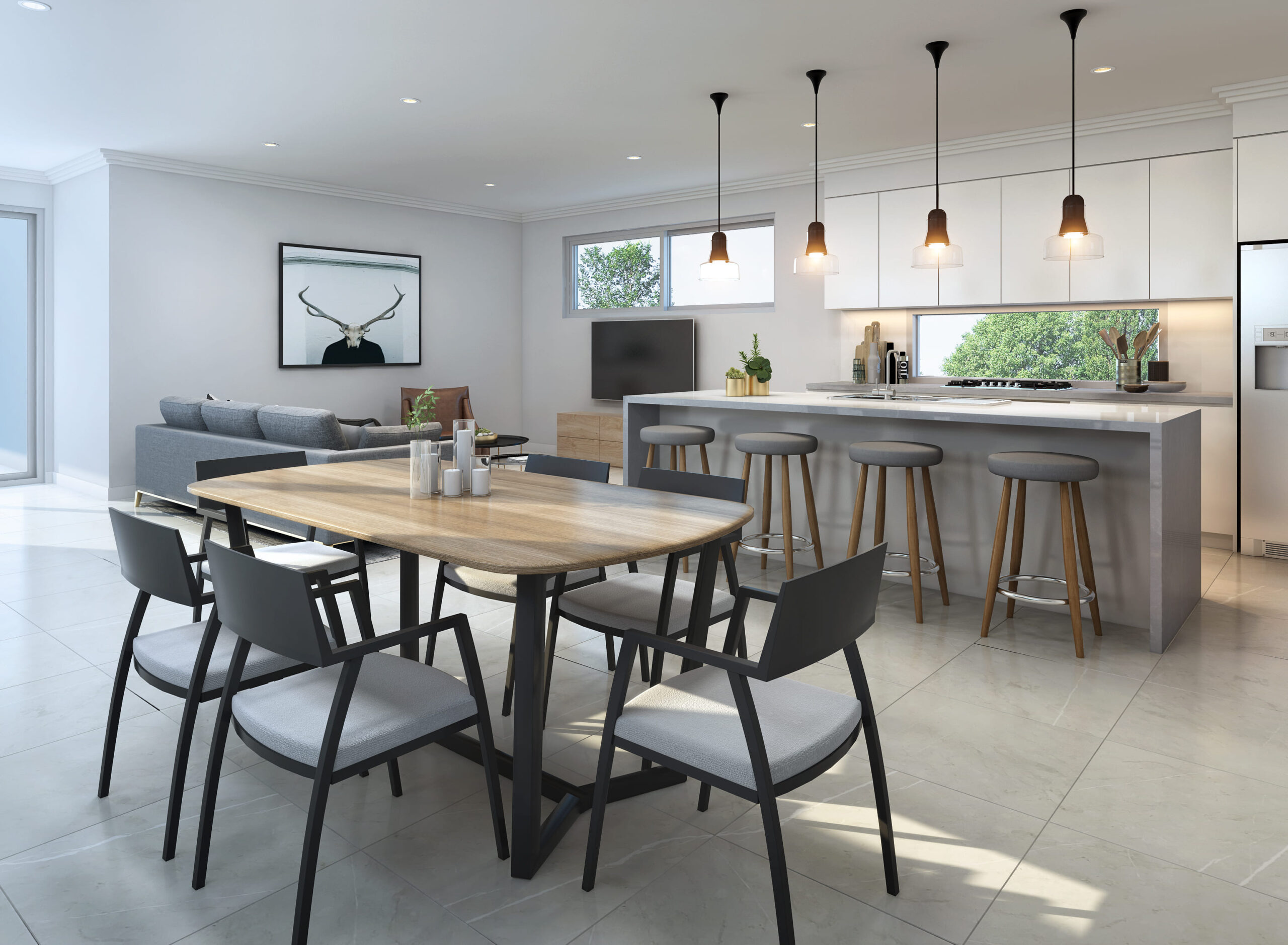 Marble look tiles, beautiful bathroom with sink and tub